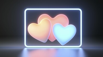 Valentine&rsquo;s Day Neon Light Three glowing hearts inside a neon frame.