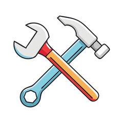 hammer and wrench crossed vector icon, hammer and wrench crossed vector illustration - simple illustration of hammer and wrench crossed, perfect for logos hammer and wrench crossed 