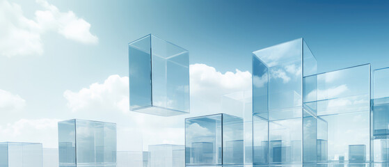 Fototapeta premium Abstract Transparent Skyscrapers in Blue Sky Concept
