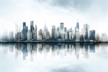 Fototapeta premium Modern Cityscape Reflected on Tranquil Water Surface