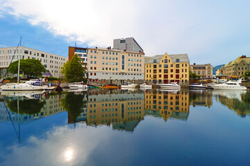 Fototapeta premium Alesund city on a summer day, Norway. View of colorful Art Nouveau architecture port