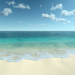 Fototapeta premium Tranquil ocean beach scene with clear turquoise water and white sand.