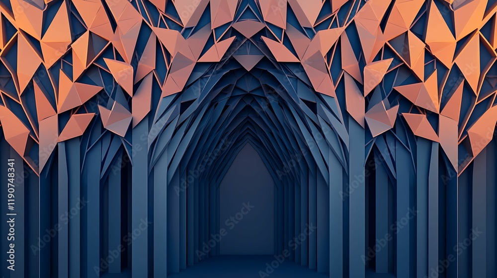 Canvas Prints a stylized, geometric forest scene with angular trees and a dark blue background, illuminated by war