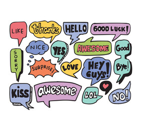 doodle cartoon bubble speak collection. bubble speech collection vector set in hand drawing style	