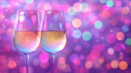 Elegant blurred bokeh lights beside wine glasses creating a romantic atmosphere.