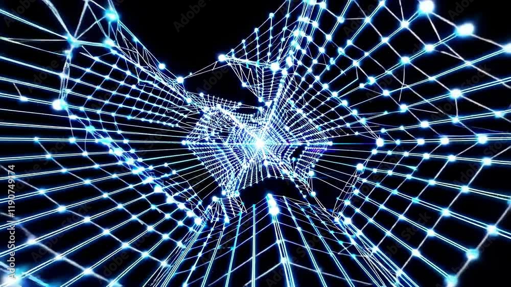  exploring a vibrant digital network with glowing nodes and intricate patterns in a mesmerizing virtu