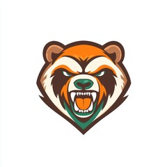 Angry red panda mascot head, white background, logo design