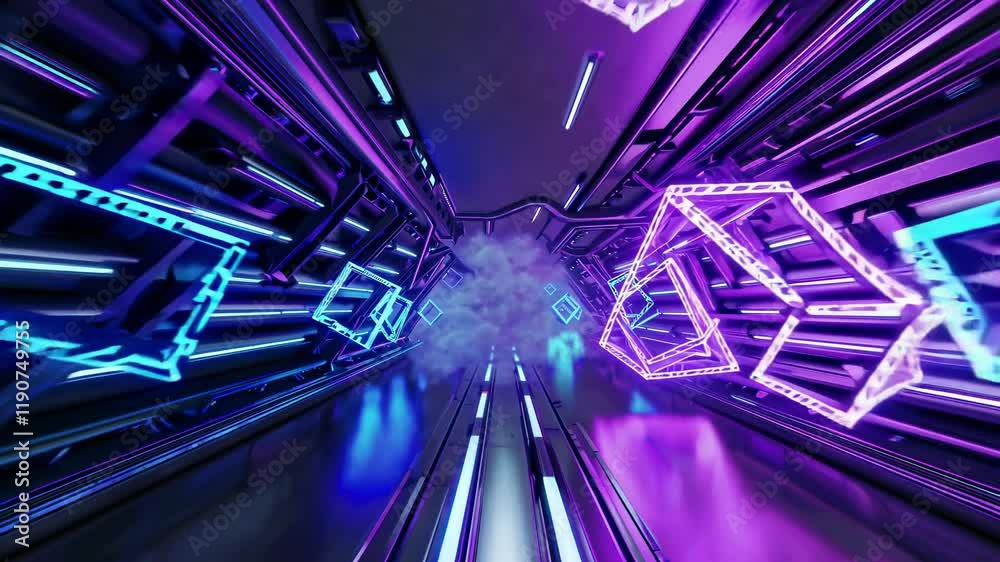 Aufkleber vibrant neon tunnel animation showcasing dynamic geometric shapes and glowing visuals