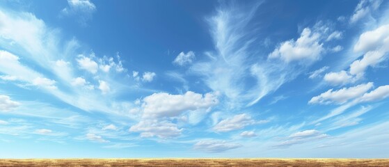 Expansive Blue Sky and Golden Field Landscape