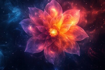 Obraz premium Vibrant cosmic flower radiates colors in a deep space setting