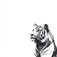 Obraz premium Majestic tiger profile, ink drawing, white background, wildlife art, design element