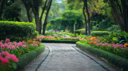 Obraz premium Blurred Nature Garden Background with Greenery and Defocused Trees
