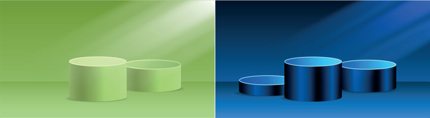 Set of Realistic Green, Blue Product display presentation realistic 3d cylinder vector