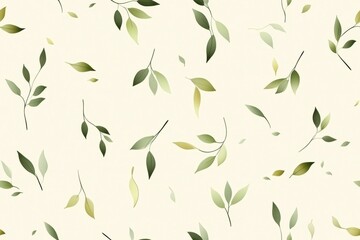 Seamless Green Leaf Pattern on Soft Beige Background for Elegant Decoration, pattern, print