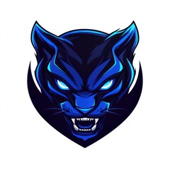 Obraz premium Glowing Blue Panther Head Mascot, Gaming Logo, White Background