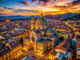 Fototapeta premium Florence Skyline Dusk Aerial View Great Synagogue Architectural Photography