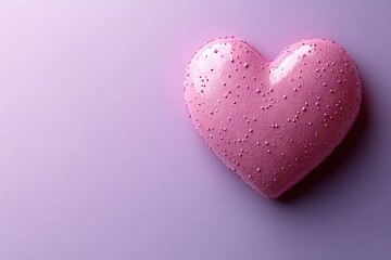 Obraz premium Heart-shaped pink dessert with sprinkles on a pastel purple background during a celebration or event