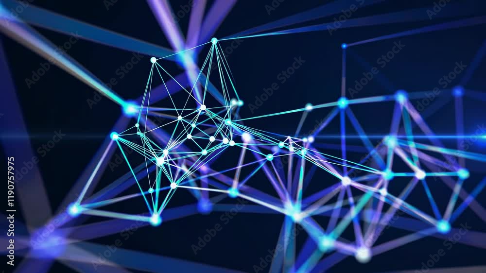 Wall mural exploring intricate connections of a digital network illuminated by blue lights in a dark background