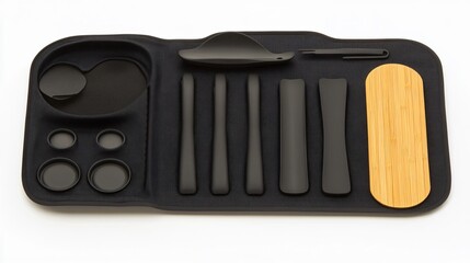 Black Rolling Tray Set with Wooden Tool Organizer
