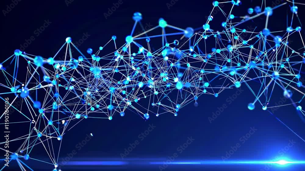 Poster dynamic visual representation of interconnected networks showcasing data flow and technology innovat