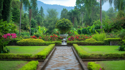 Obraz premium Blurred Nature Garden Background with Greenery and Defocused Trees