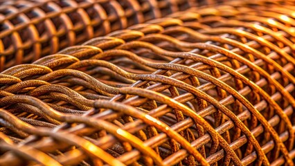 Rusty Coiled Metal Mesh Texture - Industrial Background Stock Photo