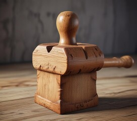 Close-up of an antique wooden mallet used in auctions, wood, legal, tool