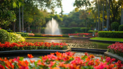 Obraz premium Blurred Nature Garden Background with Greenery and Defocused Trees