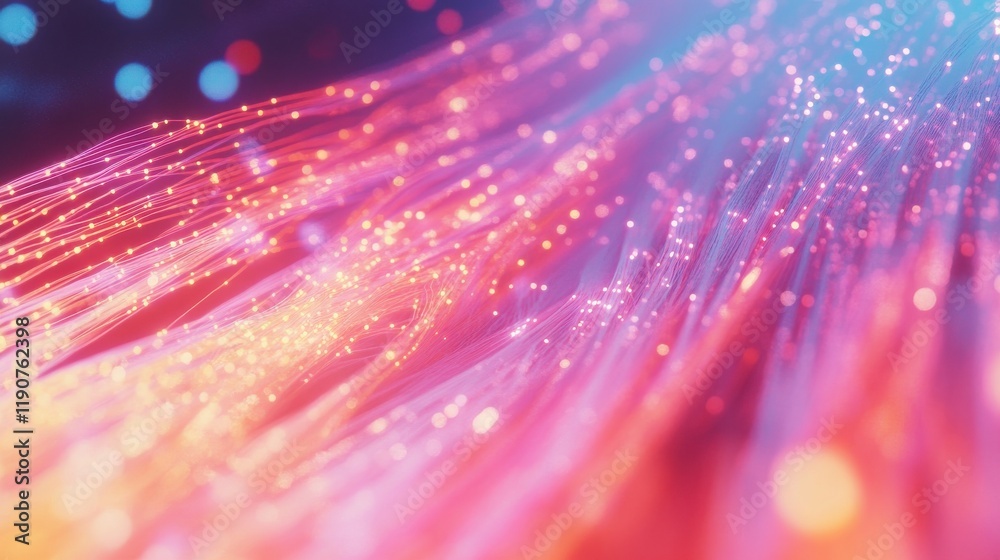 Poster digital connectivity concept with network of lines and dots. vibrant pink and blue data stream visua