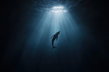 Obraz premium Gentle humpback whale descending into deep mysterious ocean depths