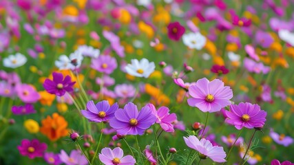 Obraz premium Vibrant field of blooming flowers showcasing a rich array of colors, embodying beauty and tranquility of nature