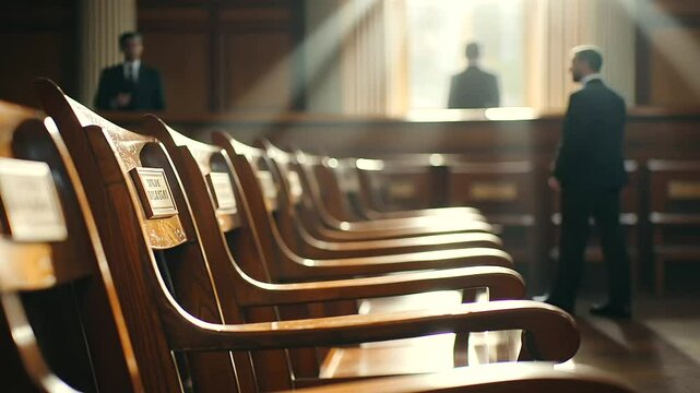 Empty Jury Box in Courtroom Illuminated by Natural Light