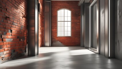 Obraz premium Cozy Industrial Loft Design with Exposed Brick Walls, Metal Accents, and Warm Lighting