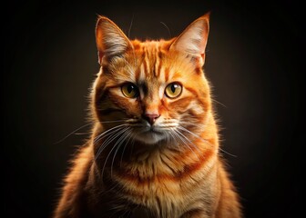 Obraz premium Funny Squinting Ginger Cat Silhouette Portrait, Isolated Black Background