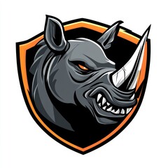 Angry rhino head emblem shield, fierce, mascot, digital art, logo