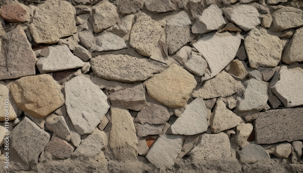 Poster rough stone wall texture with irregularly shaped rocks and earthy tones for architectural background
