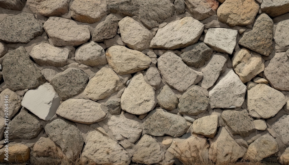 Poster rough stone wall texture with irregularly shaped rocks and earthy tones for architectural background