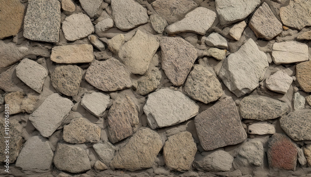 Poster rough stone wall texture with irregularly shaped rocks and earthy tones for architectural background