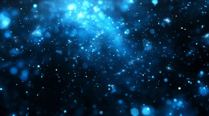 A mesmerizing blue cosmic background with glowing particles and a starry ambiance.