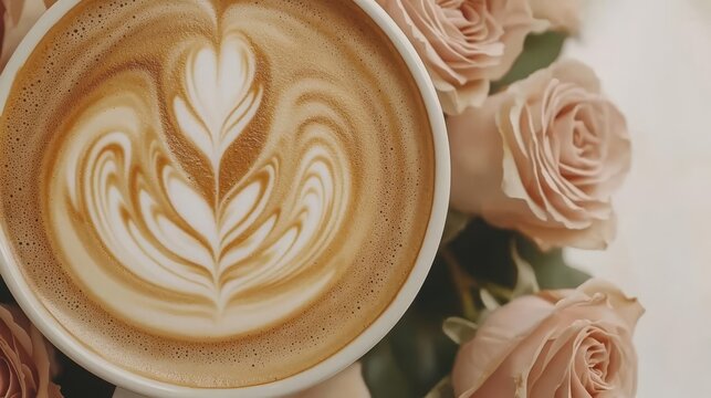 Coffee art with roses for a cozy atmosphere.