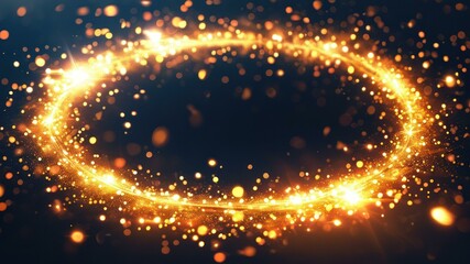 Obraz premium Golden sparkling circle in dark background creates an enchanting atmosphere ideal for festive celebrations or elegant designs