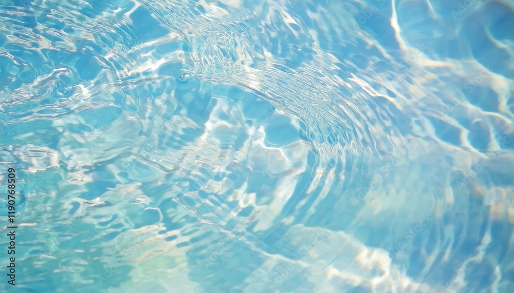 Poster tranquil turquoise water ripples with sunlight reflections creating abstract flowing patterns, ideal for background or serene designs

