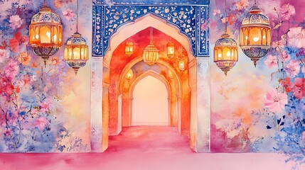 Muhgal garden concept watercolor background