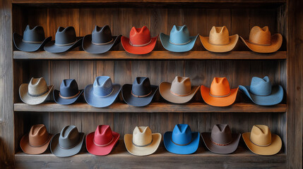 cowboy hat with colorful design on a shelf