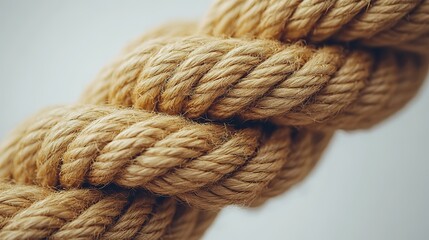Looped jute rope twisted against a white background