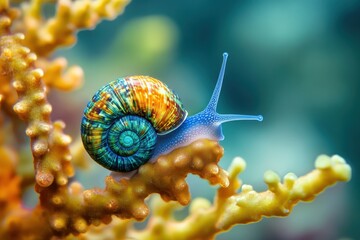 Vivid macro photograph of colorful sea snail on coral wildlife
