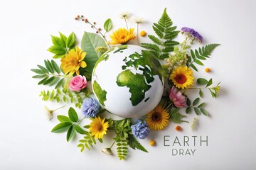 Silhouette Earth Day Botanical Decor: Text-Ready White Background Stock Photo
