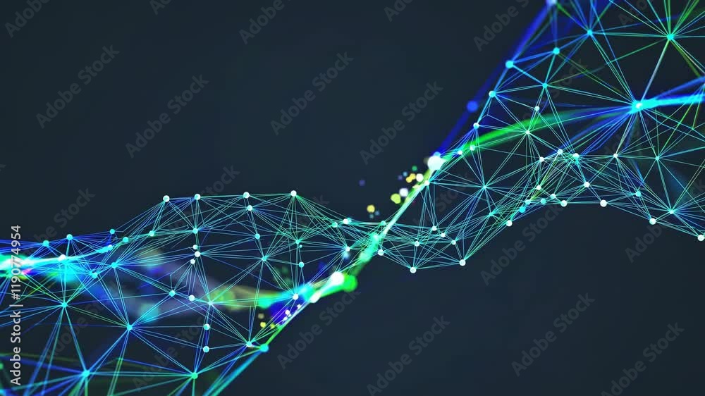 Poster visual representation of data flow in a digital landscape