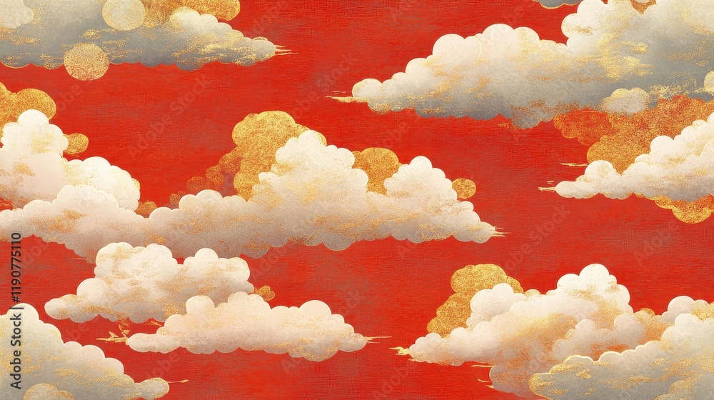 Poster red and gold cloud pattern seamless texture