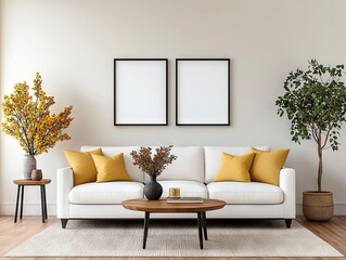 Stylish interior design living room with cozy sofa and plants home lifestyle inspiration modern environment